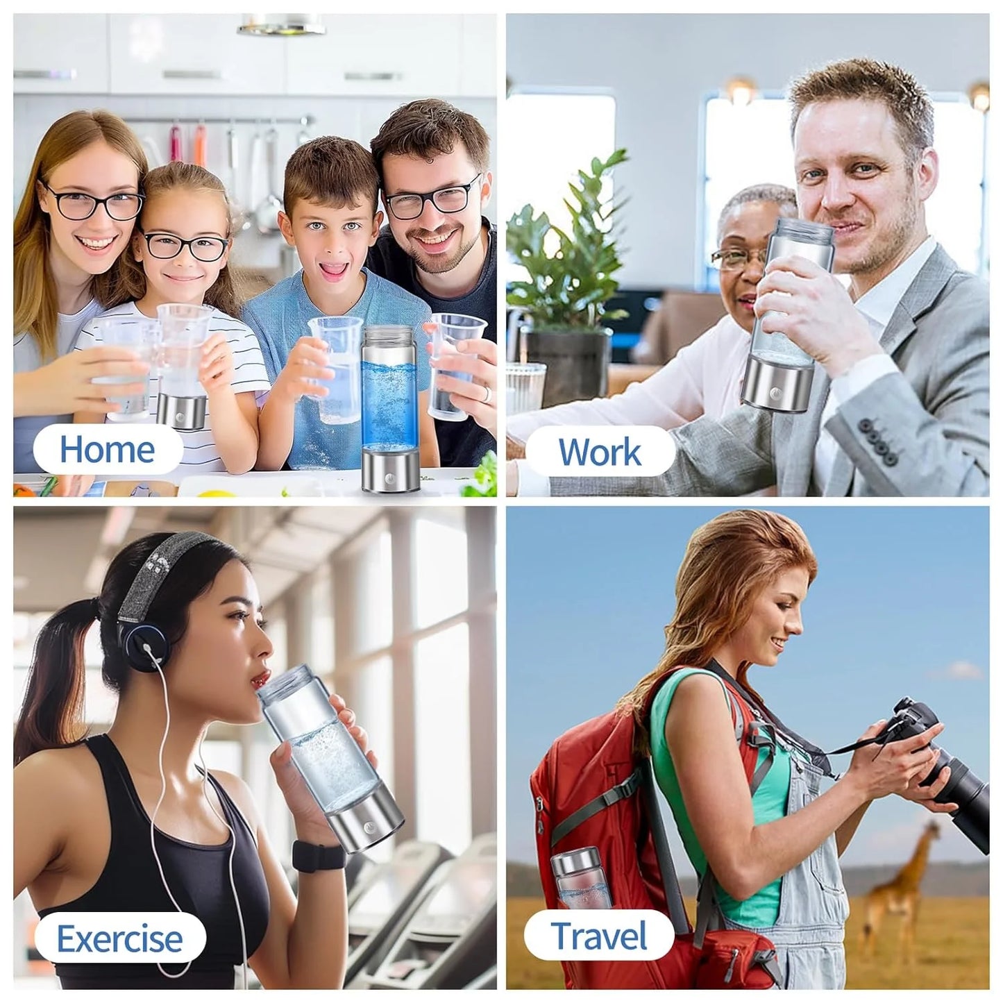 Hydrogen Water Bottle, Double Layer Glass Health Mug Generator, USB Rechargeable Ionized Water Generator Machine for Home Office Travel, Silver