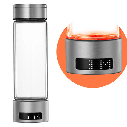 Hydrogen Water Bottle, Double Layer Glass Health Mug Generator, USB Rechargeable Ionized Water Generator Machine for Home Office Travel, Silver