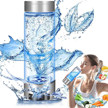 Hydrogen Water Bottle, Double Layer Glass Health Mug Generator, USB Rechargeable Ionized Water Generator Machine for Home Office Travel, Silver