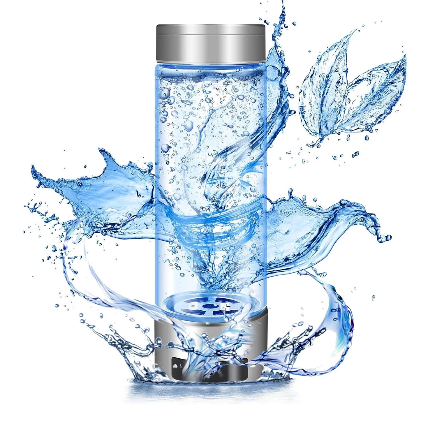 Hydrogen Water Bottle, Double Layer Glass Health Mug Generator, USB Rechargeable Ionized Water Generator Machine for Home Office Travel, Silver