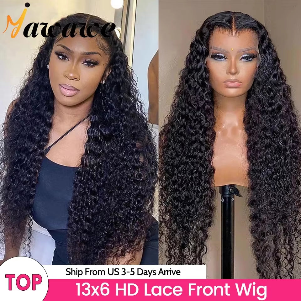 Hair Water Wave 13X6 HD Lace Frontal Wigs Brazilian Wigs 100% Human Hair for Women Deep Curly Wigs Preplucked Precut