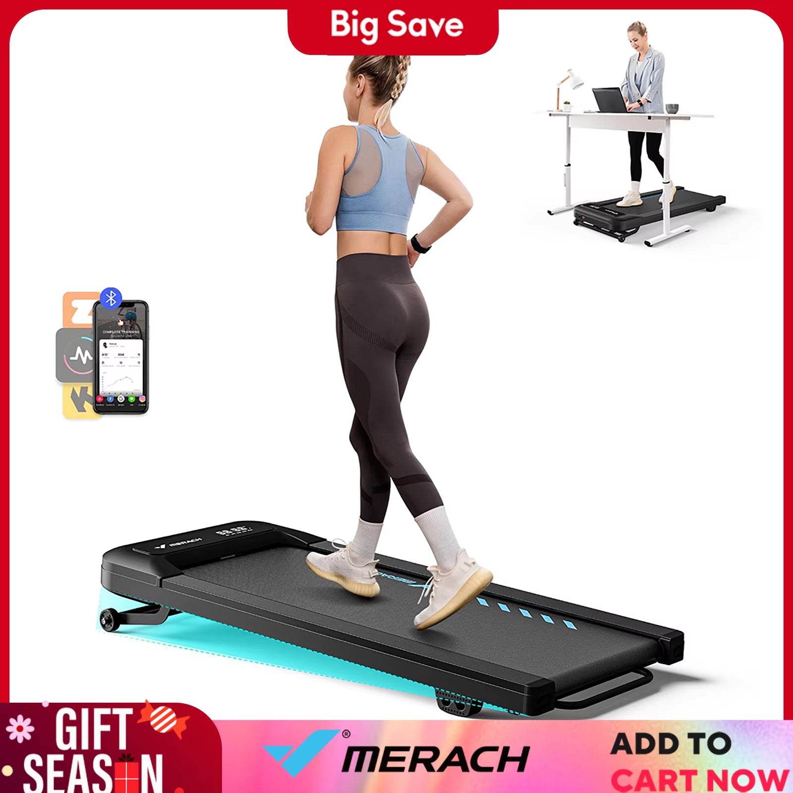 Walking Pad Quiet under Desk Treadmills for Home Gym Portable Walking Treadmill with Magnetic Remote Control LED Display