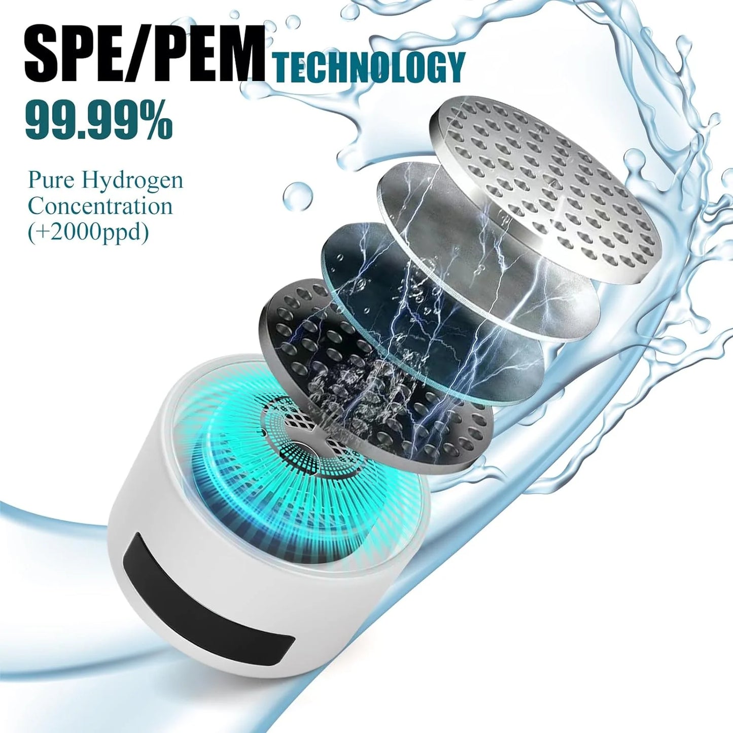 Hydrogen Water Bottle, Double Layer Glass Health Mug Generator, USB Rechargeable Ionized Water Generator Machine for Home Office Travel, Silver