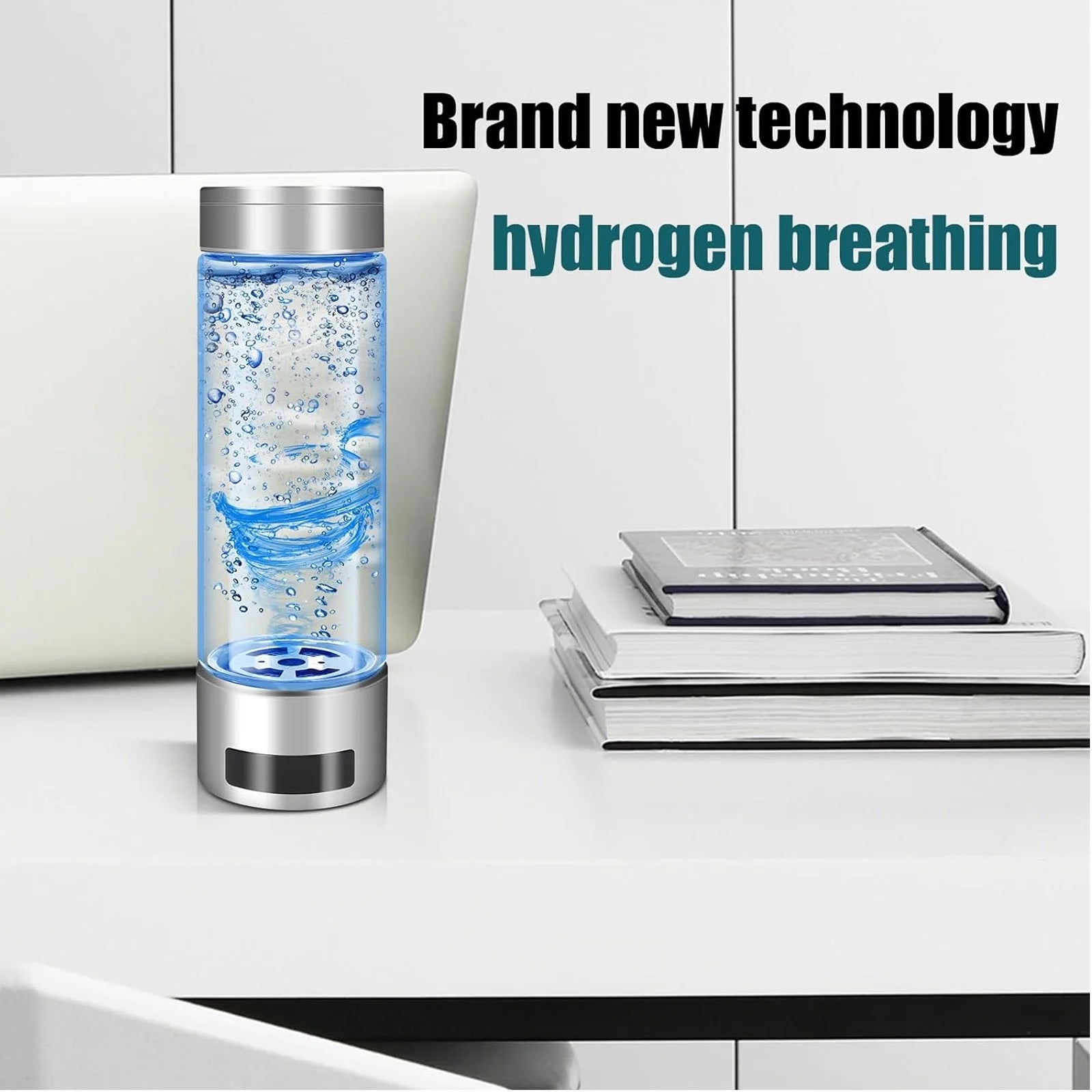 Hydrogen Water Bottle, Double Layer Glass Health Mug Generator, USB Rechargeable Ionized Water Generator Machine for Home Office Travel, Silver