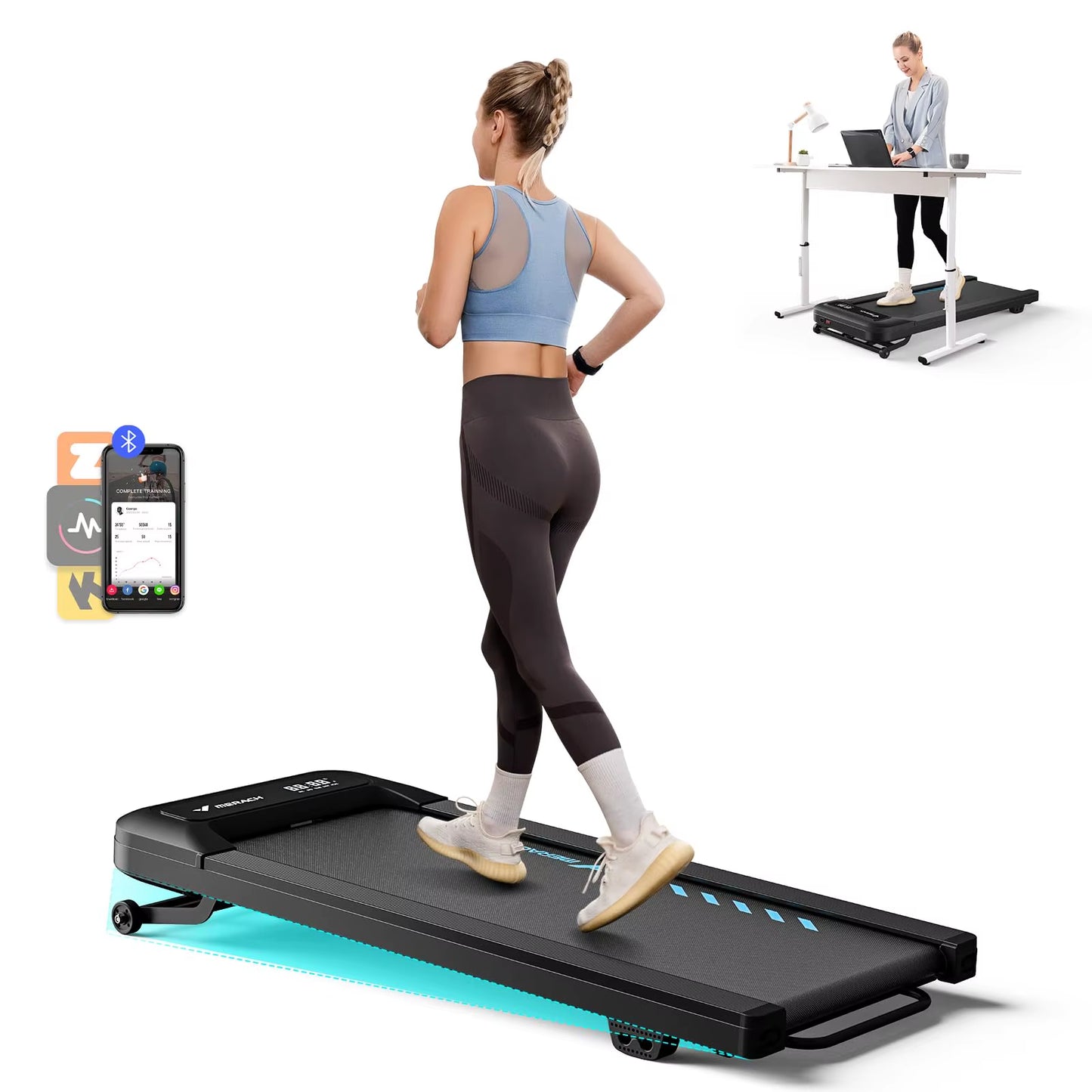 Walking Pad Quiet under Desk Treadmills for Home Gym Portable Walking Treadmill with Magnetic Remote Control LED Display